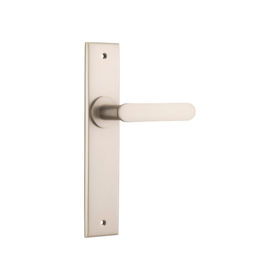 Door Lever Bronte  on Long Backplate Satin Nickel H240xW50xP55mm in Satin Nickel