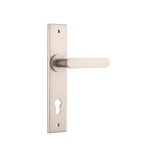 Door Lever Bronte Chamfered Euro Satin Nickel H240xW50xP55mm in Satin Nickel