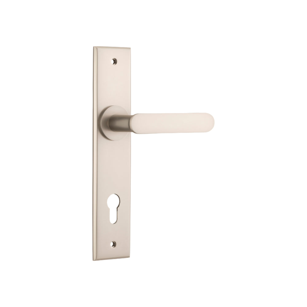 Door Lever Bronte Chamfered Euro Satin Nickel H240xW50xP55mm in Satin Nickel