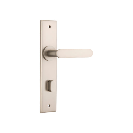 Door Lever Bronte Chamfered Privacy Satin Nickel H240xW50xP55mm in Satin Nickel