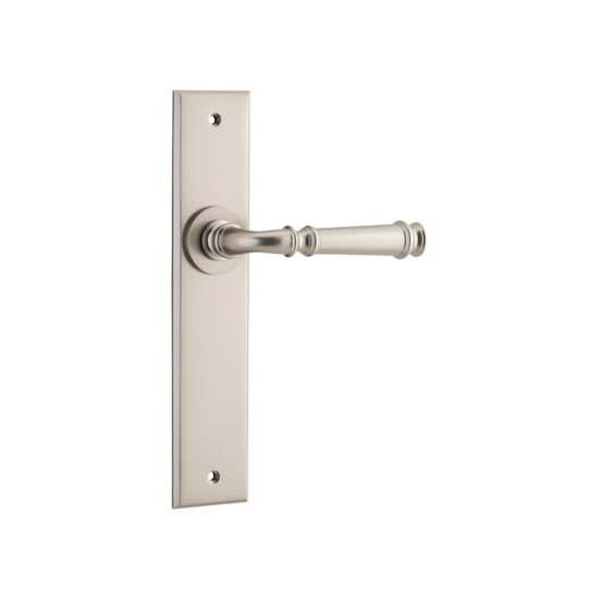 Door Lever Verona Chamfered Latch Satin Nickel H240xW50xP59mm in Satin Nickel