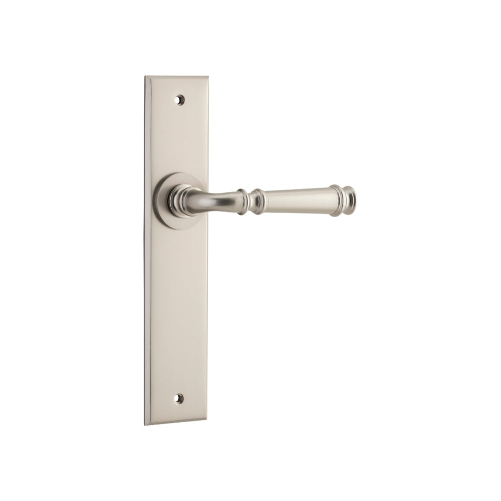 Door Lever Verona Chamfered Latch Satin Nickel H240xW50xP59mm in Satin Nickel