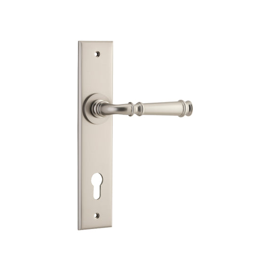 Door Lever Verona Chamfered Euro Satin Nickel CTC85mm H240xW50xP59mm in Satin Nickel