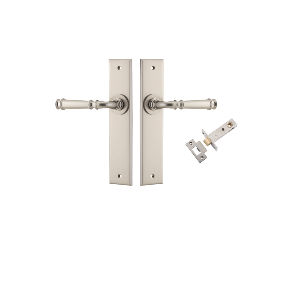 Door Lever Verona Chamfered Satin Nickel L122xP58mm BPH240xW50mm Passage Kit Tube Latch Split Cam 'T' Striker Satin Nickel Backset 60mm in Satin Nickel