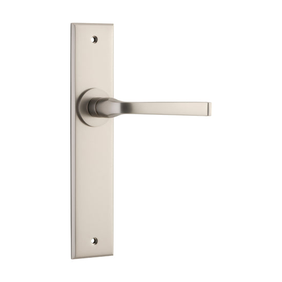 Door Lever Annecy Chamfered Latch Satin Nickel H240xW50xP65mm in Satin Nickel