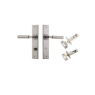 Door Lever Berlin Chamfered Privacy Satin Nickel CTC85mm L120xP59mm BPH240xW50mm Privacy Kit Tube Latch Split Cam 'T' Striker Satin Nickel Backset 60mm, Privacy Bolt Round Bolt Satin Nickel Backset 60mm in Satin Nickel