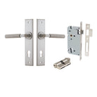Door Lever Brunswick Chamfered Euro Pair Satin Nickel CTC85mm L120xP59mm BPH240xW50mm Mortice Lock Euro Satin Nickel CTC85mm Backset 60mm, Euro Cylinder Dual Function 5 Pin Satin Nickel 65mm KA4 in Satin Nickel