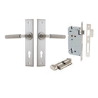 Door Lever Brunswick Chamfered Euro Pair Satin Nickel CTC85mm L120xP59mm BPH240xW50mm Mortice Lock Euro Satin Nickel CTC85mm Backset 60mm, Euro Cylinder Key Thumb 5 Pin Satin Nickel 65mm KA4 in Satin Nickel