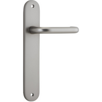 Door Lever Oslo Oval Latch Satin Nickel H230xW40xP57mm in Satin Nickel