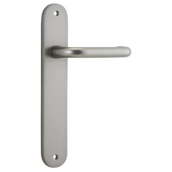 Door Lever Oslo Return Oval Satin Nickel L118xP54mm BPH240xW40mm Passage Kit Tube Latch Split Cam 'T' Striker Satin Nickel Backset 60mm in Satin Nickel