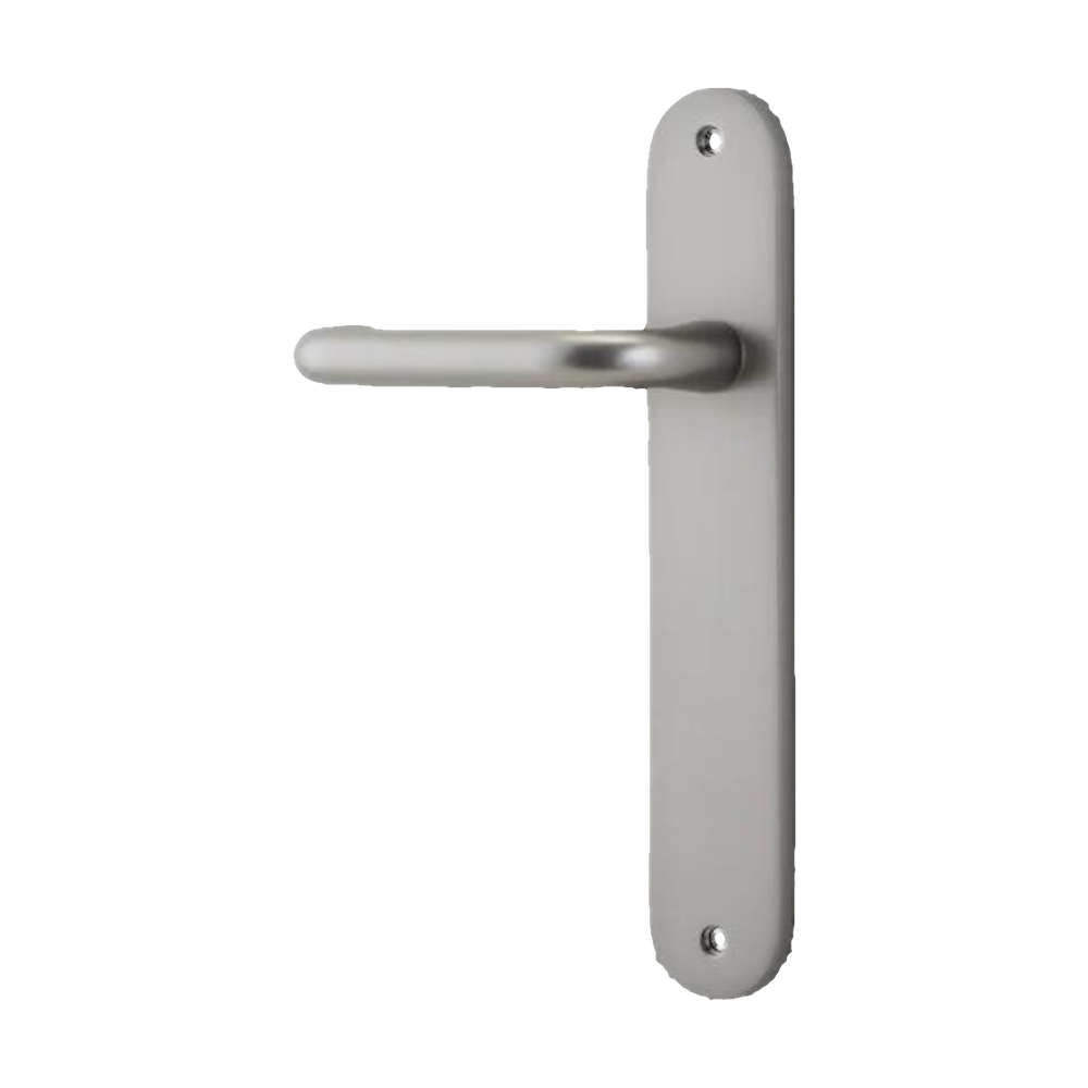 Door Lever Oslo Return Oval Latch Left Hand Fixed Satin Nickel L118xP54mm BPH240xW40mm in Satin Nickel