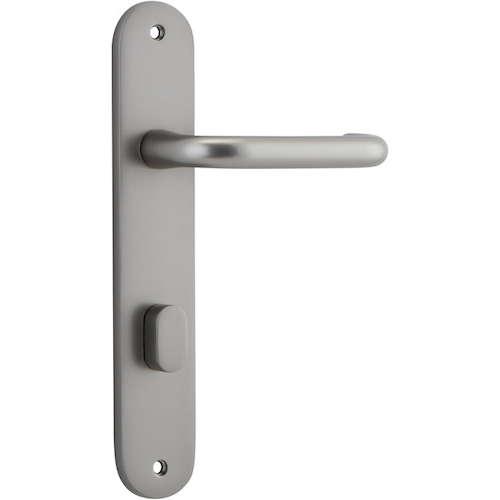 Door Lever Oslo Oval Privacy Satin Nickel CTC85mm H230xW40xP57mm in Satin Nickel