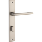 Pair of Iver Baltimore return lever handles on rectangular backplates, with keyhole cutouts and polished chrome finish.