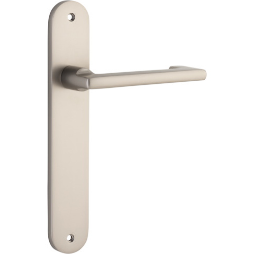 Door Lever Baltimore Return Oval Latch Pair Satin Nickel H240xW40xP58mm in Satin Nickel
