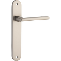 Door Lever Baltimore Return Oval Latch Pair Satin Nickel H240xW40xP58mm in Satin Nickel