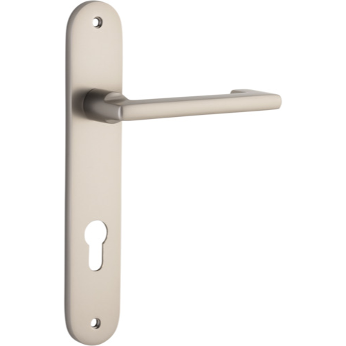 Door Lever Baltimore Return Oval Euro Pair Satin Nickel CTC85mm H240xW40xP58mm in Satin Nickel