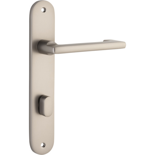 Door Lever Baltimore Return Oval Privacy Pair Satin Nickel CTC85mm H240xW40xP58mm in Satin Nickel
