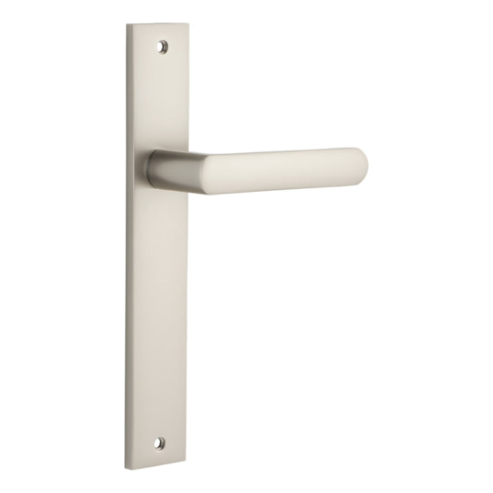 Door Lever Osaka on Long Backplate Pair Satin Nickel H240xW38xP55mm in Satin Nickel