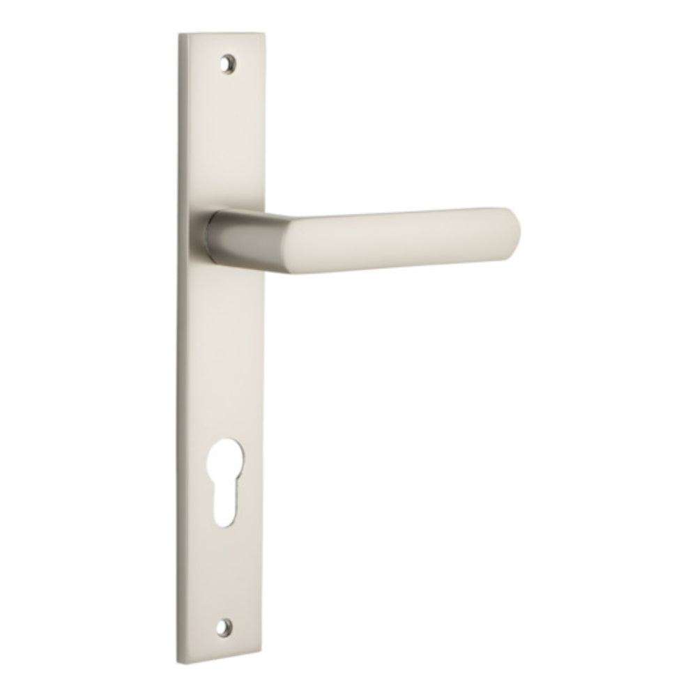 Door Lever Osaka Rectangular Euro Pair Satin Nickel CTC85mm H240xW38xP55mm in Satin Nickel