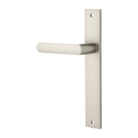 Door Lever Osaka Rectangular Latch Left Hand Fixed Satin Nickel L120xP52mm BPH240xW38mm in Satin Nickel