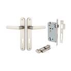 Door Lever Osaka Oval Euro Pair Satin Nickel CTC85mm H240xW40xP55mm Entrance Kit Mortice Lock Euro Satin Nickel CTC85mm Backset 60mm, Euro Cylinder Key Thumb 6 Pin Satin Nickel L70mm KA1 in Satin Nickel
