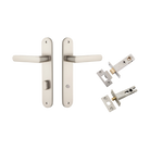 Door Lever Osaka Oval Privacy Pair Satin Nickel CTC85mm H240xW40xP55mm Privacy Kit Tube Latch Split Cam 'T' Striker Satin Nickel Backset 60mm, Privacy Bolt Round Bolt Satin Nickel Backset 60mm in Satin Nickel