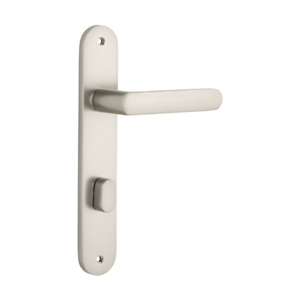 Door Lever Osaka Oval Privacy Pair Satin Nickel CTC85mm H240xW40xP55mm in Satin Nickel