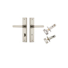Door Lever Osaka Chamfered Privacy Satin Nickel CTC85mm L120xP54mm BPH240xW50mm Privacy Kit Tube Latch Split Cam 'T' Striker Satin Nickel Backset 60mm, Privacy Bolt Round Bolt Satin Nickel Backset 60mm in Satin Nickel