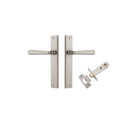 Door Lever Copenhagen Rectangular Latch Pair Satin Nickel H240xW38xP61mm Passage Kit, Tube Latch Split Cam 'T' Striker Satin Nickel Backset 60mm in Satin Nickel