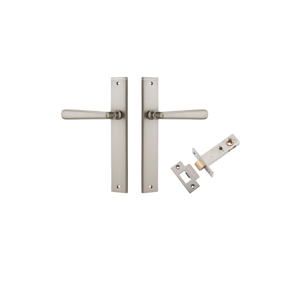 Door Lever Copenhagen Rectangular Latch Pair Satin Nickel H240xW38xP61mm Passage Kit, Tube Latch Split Cam 'T' Striker Satin Nickel Backset 60mm in Satin Nickel