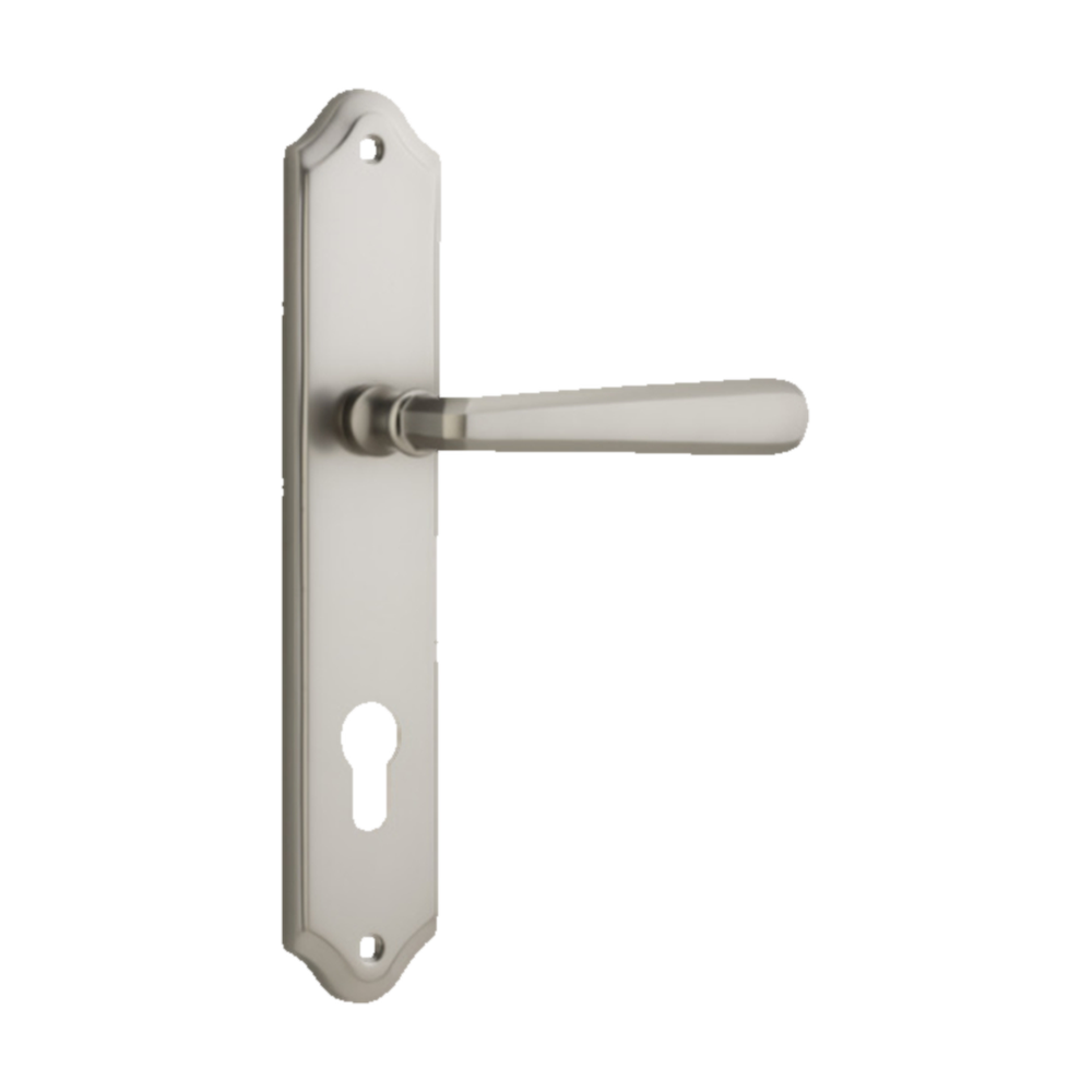 Door Lever Copenhagen Shouldered Euro Pair Satin Nickel CTC85mm H250xW48xP61mm in Satin Nickel