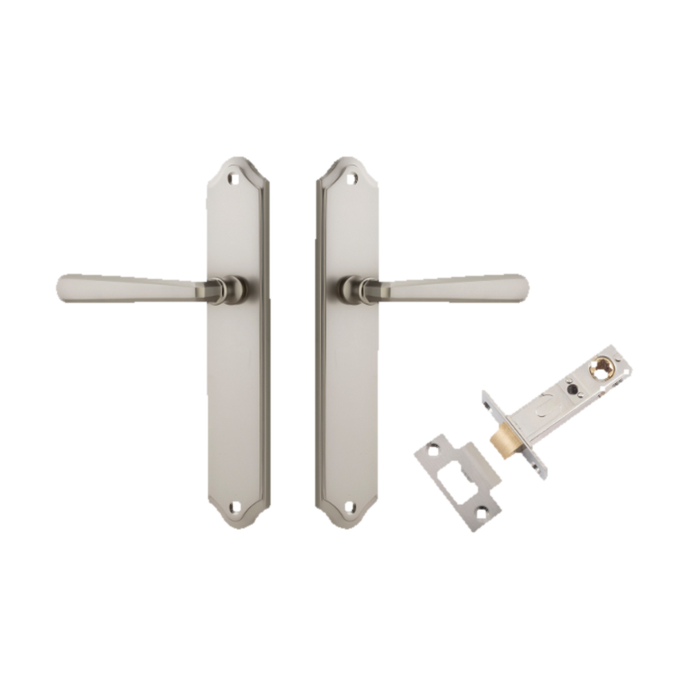 Door Lever Copenhagen Shouldered Latch Pair Satin Nickel H250xW48xP61mm Passage Kit Tube Latch Split Cam 'T' Striker Satin Nickel Backset 60mm in Satin Nickel