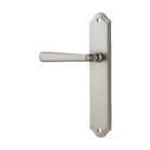 Door Lever Copenhagen Shouldered Latch Left Hand Fixed Satin Nickel L120xP59mm BPH250xW48mm in Satin Nickel