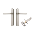 Door Lever Copenhagen Oval Latch Pair Satin Nickel H240xW40xP61mm Passage Kit Tube Latch Split Cam 'T' Striker Satin Nickel Backset 60mm in Satin Nickel