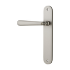 Door Lever Copenhagen Oval Latch Left Hand Fixed Satin Nickel L120xP57mm BPH240xW40mm in Satin Nickel