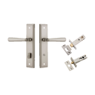 Pair of Iver Copenhagen lever handles on stepped backplates, designed for architectural hardware installation.