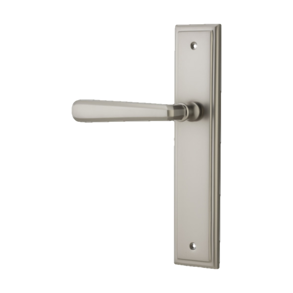 Door Lever Copenhagen Stepped Latch Fixed Half Set LEFT HAND H237xW50xP61mm in Satin Nickel