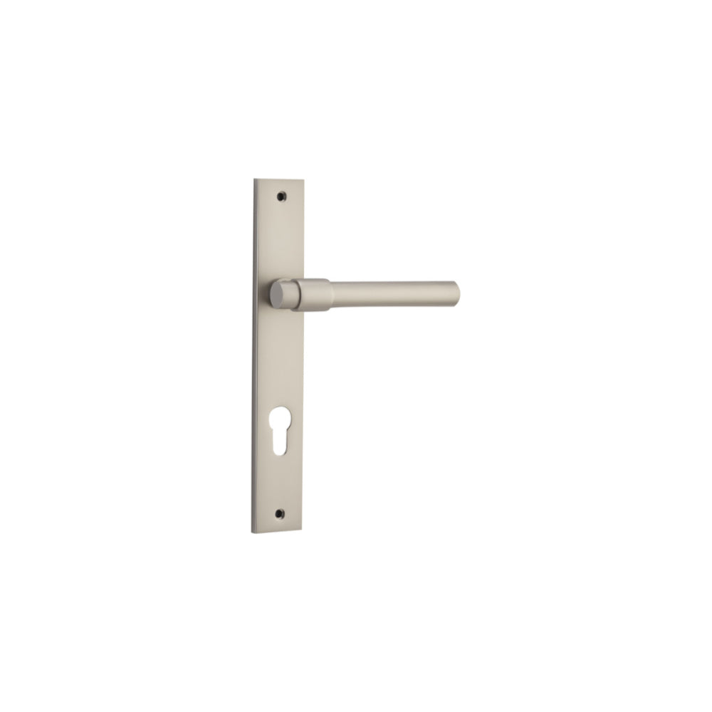 Door Lever Helsinki Rectangular Euro Pair Satin Nickel CTC85mm H240xW38xP44mm in Satin Nickel