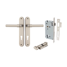 Door Lever Helsinki Oval Euro Pair Satin Nickel CTC85mm H240xW40xP44mm Entrance Kit Mortice Lock Euro Satin Nickel CTC85mm Backset 60mm, Euro Cylinder Key Thumb 6 Pin Satin Nickel L70mm KA1 in Satin Nickel