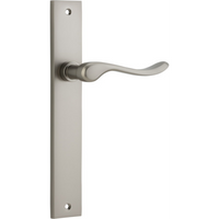 Door Lever Stirling on Long Backplate Pair Satin Nickel H240xW38xP64mm in Satin Nickel