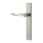 Door Lever Stirling Rectangular Latch Left Hand Fixed Satin Nickel L116xP62mm BPH240xW38mm in Satin Nickel