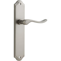 Door Lever Stirling Shouldered Latch Pair Satin Nickel H250xW48xP64mm in Satin Nickel
