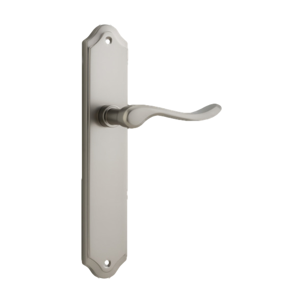 Door Lever Stirling Shouldered Latch Pair Satin Nickel H250xW48xP64mm in Satin Nickel