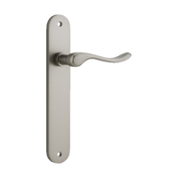 Door Lever Stirling Oval Latch Pair Satin Nickel H240xW40xP64mm in Satin Nickel