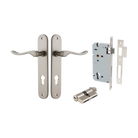 Door Lever Stirling Oval Euro Pair Satin Nickel CTC85mm H240xW40xP64mm Entrance Kit Mortice Lock Euro Satin Nickel CTC85mm Backset 60mm, Euro Cylinder Dual Function 5 Pin Satin Nickel L65mm KA1 in Satin Nickel
