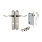 Door Lever Stirling Oval Euro Pair Satin Nickel CTC85mm H240xW40xP64mm Entrance Kit Mortice Lock Euro Satin Nickel CTC85mm Backset 60mm, Euro Cylinder Key Thumb 6 Pin Satin Nickel L70mm KA1 in Satin Nickel