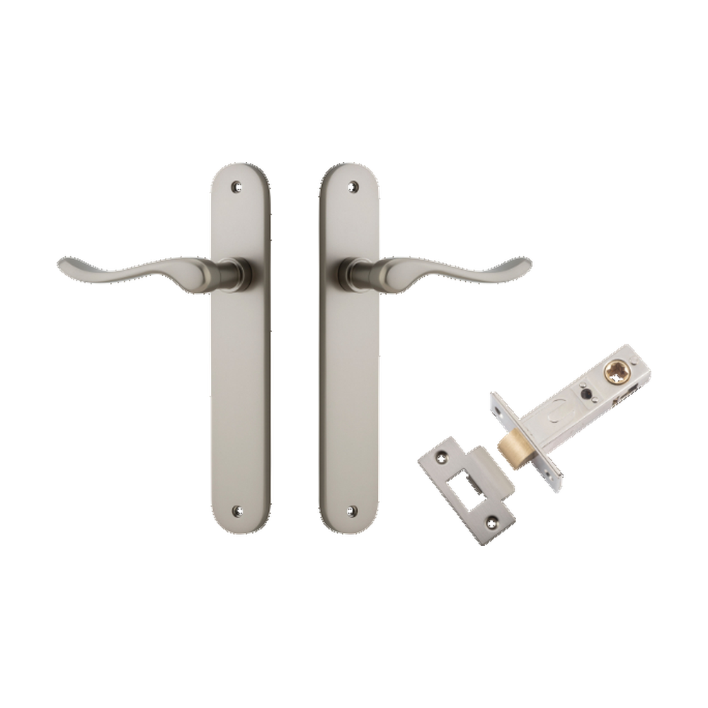 Door Lever Stirling Oval Latch Pair Satin Nickel H240xW40xP64mm Passage Kit Tube Latch Split Cam 'T' Striker Satin Nickel Backset 60mm in Satin Nickel