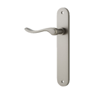 Door Lever Stirling Oval Latch Left Hand Fixed Satin Nickel L116xP62mm BPH240xW40mm in Satin Nickel