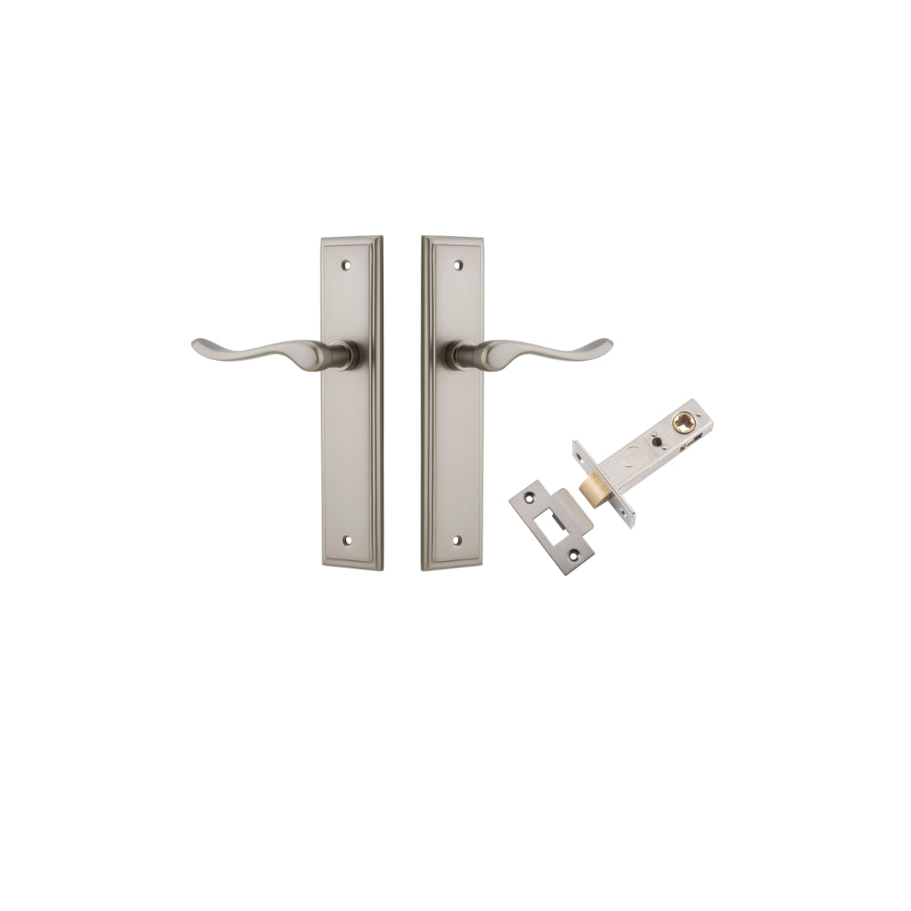 Door Lever Stirling Stepped Latch Pair Satin Nickel H237xW50xP64mm Passage Kit Tube Latch Split Cam 'T' Striker Satin Nickel Backset 60mm in Satin Nickel