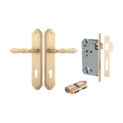 Door Lever Sarlat Shouldered Euro Brushed Brass CTC85mm H250xW48xP57mm Entrance Kit Mortice Lock Euro Brushed Brass CTC85mm Backset 60mm, Euro Cylinder Dual Function 5 Pin Brushed Brass L65mm KA1 in Brushed Brass